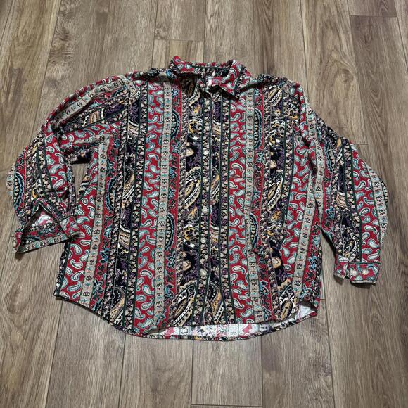 American Vintage Tops - Vintage 90s Corduroy Paisley Art Button Shirt CM Company